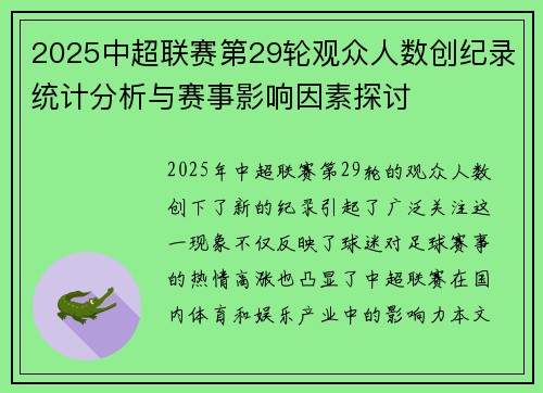 2025中超联赛第29轮观众人数创纪录统计分析与赛事影响因素探讨 2025中超联赛第29轮观众人数创纪录统计分析与赛事影响因素探讨