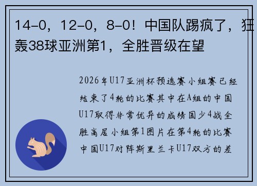 14-0，12-0，8-0！中国队踢疯了，狂轰38球亚洲第1，全胜晋级在望